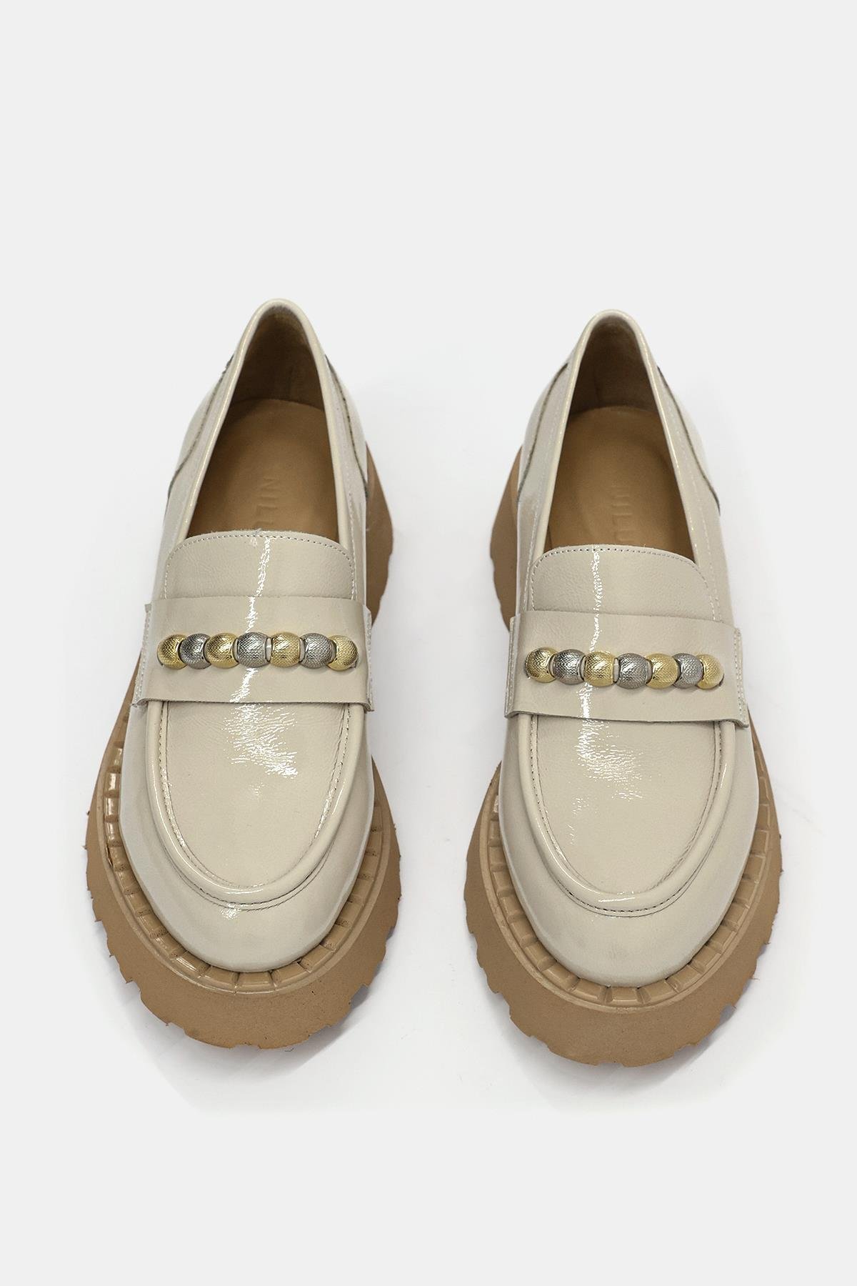 Bukle Bej Rugan Hakiki Deri Kadın Loafer