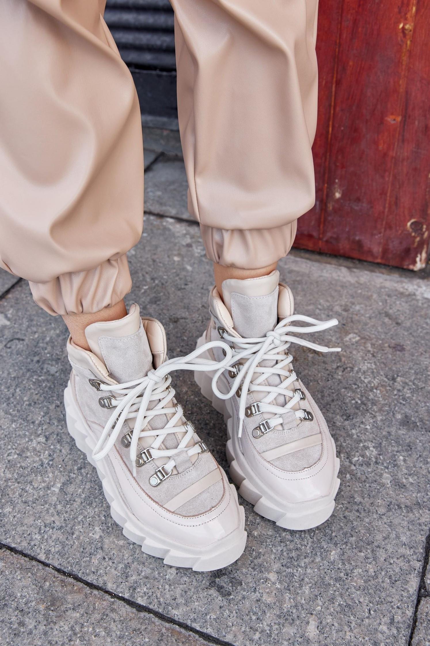Candy Bej Hakiki Deri Kadın Sneaker Bot