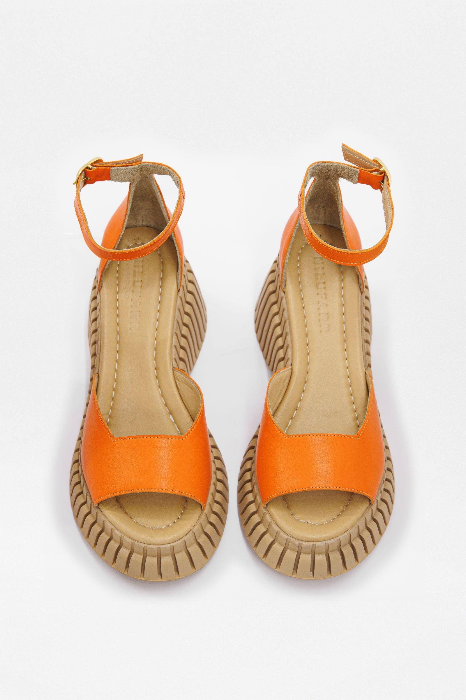 Cappy Turuncu Hakiki Deri Topuklu Kadın Sandalet