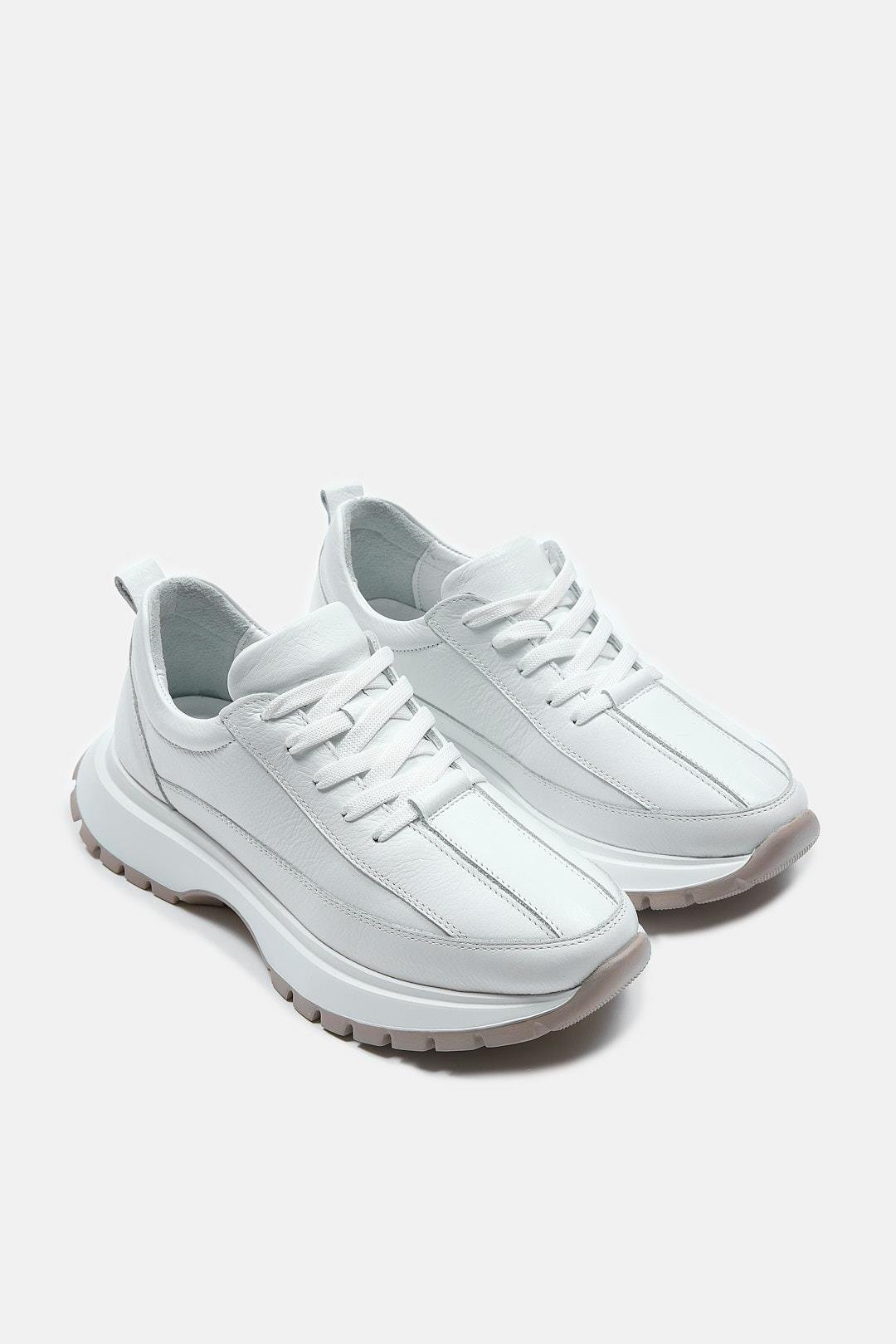 Cees Beyaz Hakiki Deri Kadın Sneaker