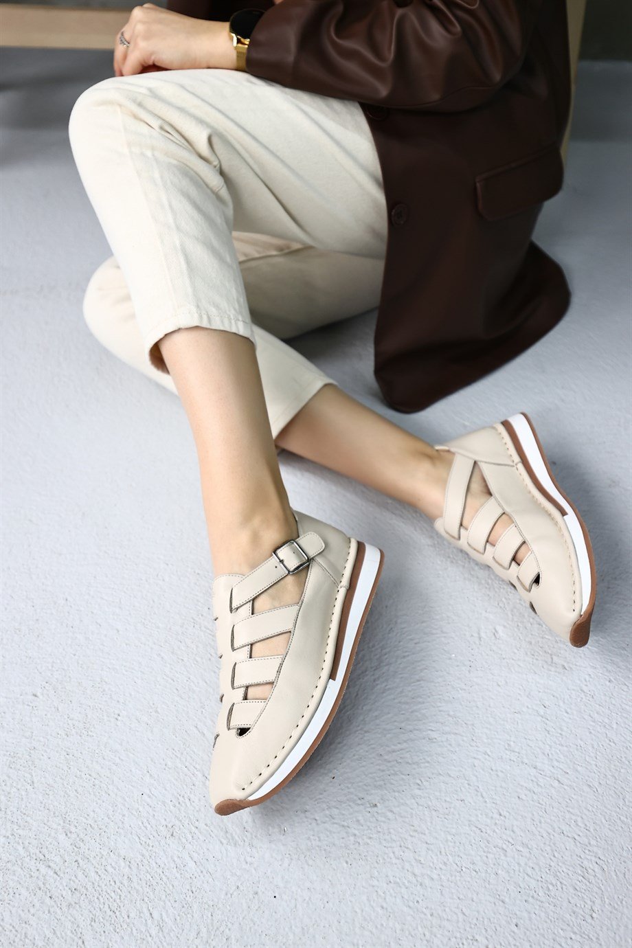 Clara Bej Hakiki Deri Kadın Sneaker
