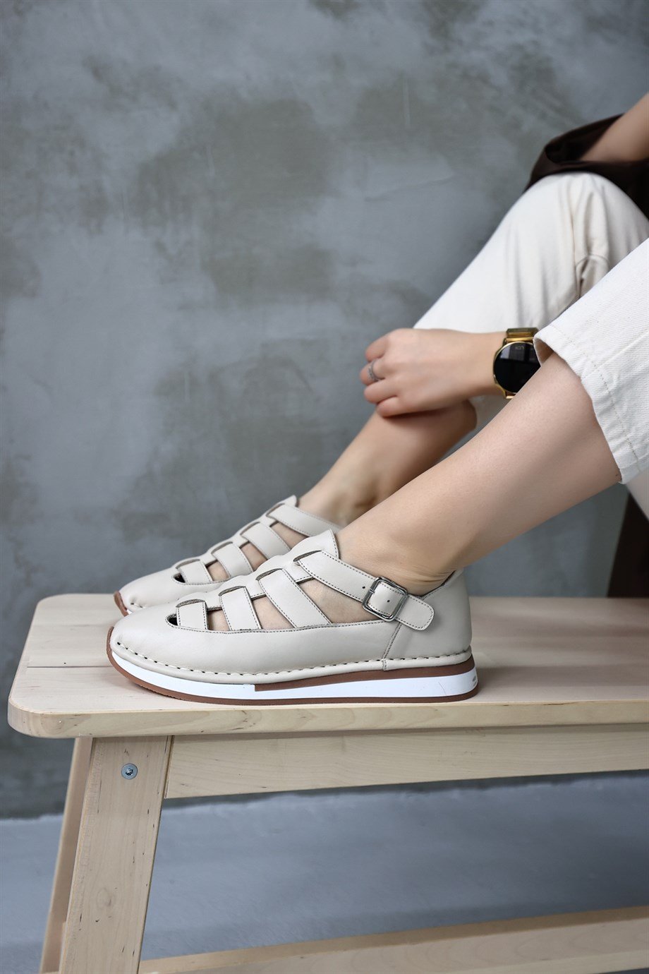 Clara Bej Hakiki Deri Kadın Sneaker