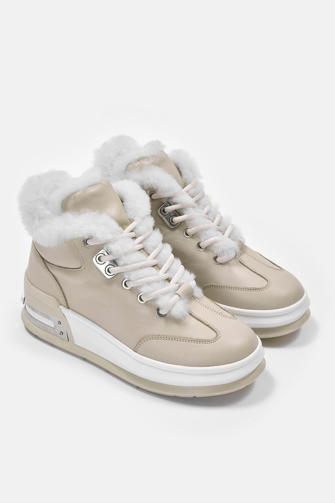 Cobie Bej Hakiki Deri Kürklü Kadın Bot