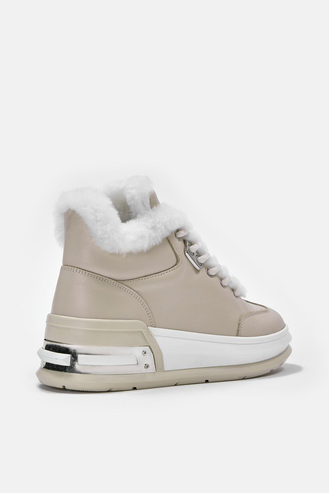 Cobie Bej Hakiki Deri Kürklü Kadın Bot