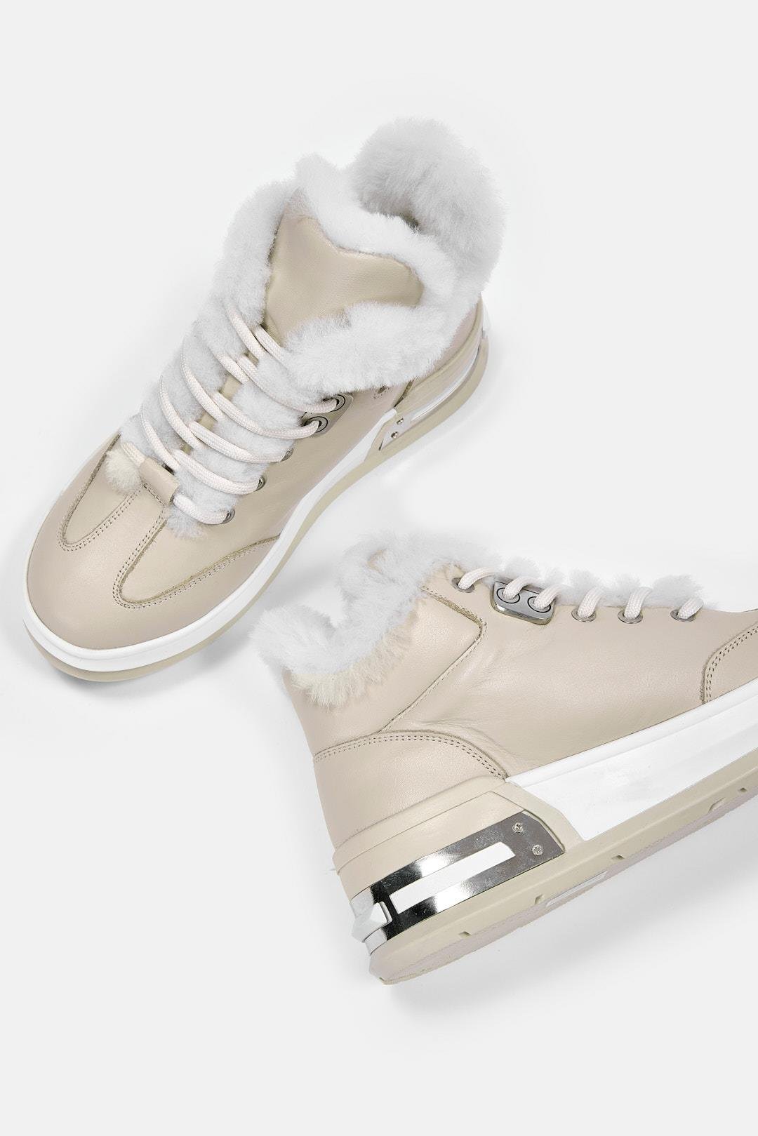 Cobie Bej Hakiki Deri Kürklü Kadın Bot