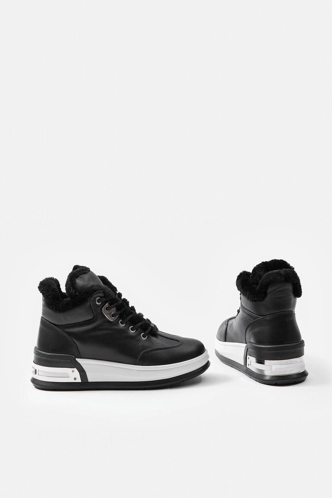 Cobie Siyah Hakiki Deri Kürklü Kadın Bot