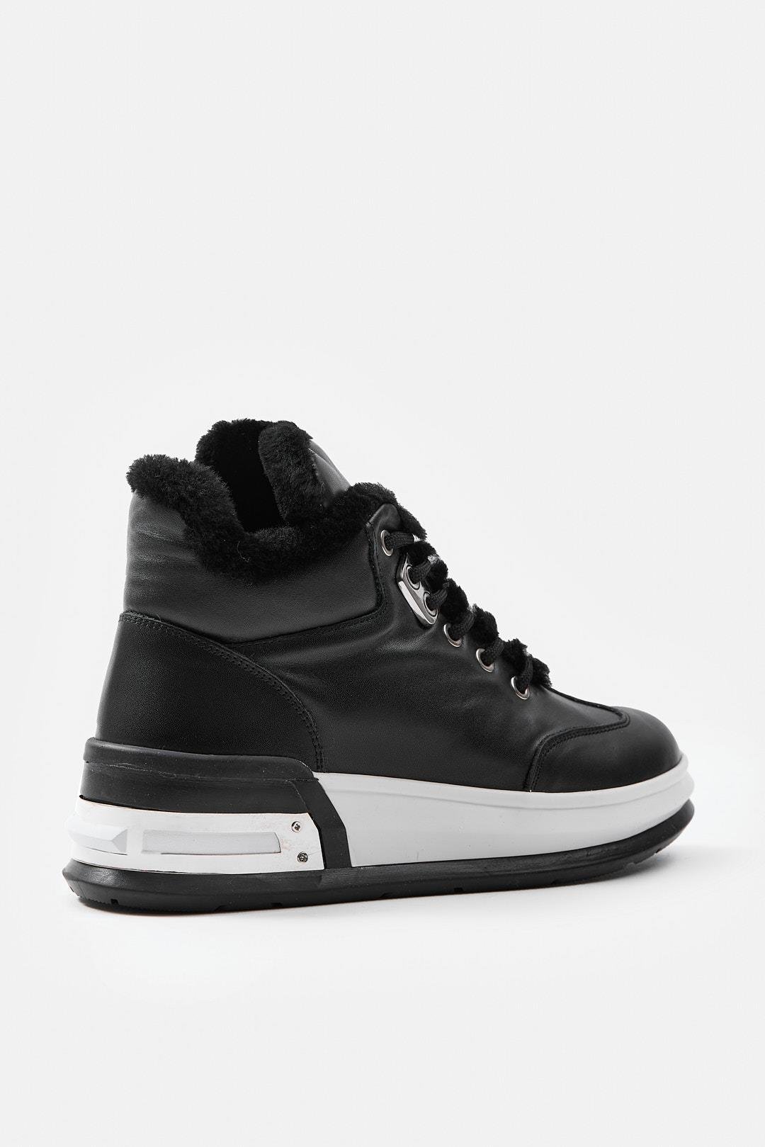 Cobie Siyah Hakiki Deri Kürklü Kadın Bot