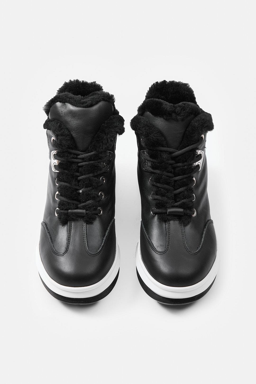 Cobie Siyah Hakiki Deri Kürklü Kadın Bot