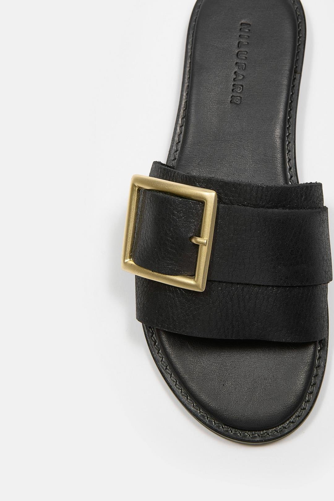 Coco Women's Black Leather Slipper With Belt Details