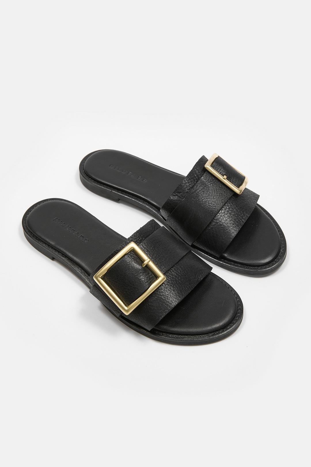 Coco Women's Black Leather Slipper With Belt Details