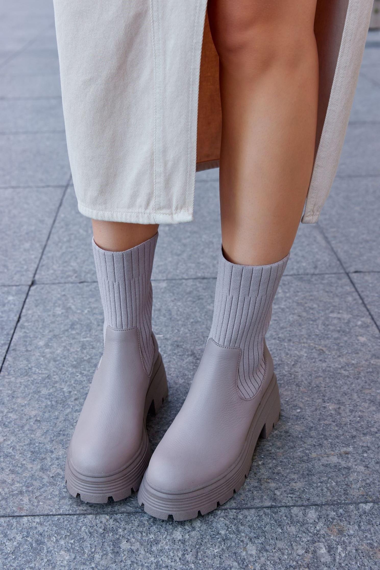 Cosmos Vizon Hakiki Deri Triko Topuklu  Bot