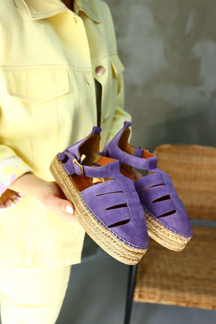 Daisy Lila Süet Hakiki Deri Kadın Espadril Sandalet