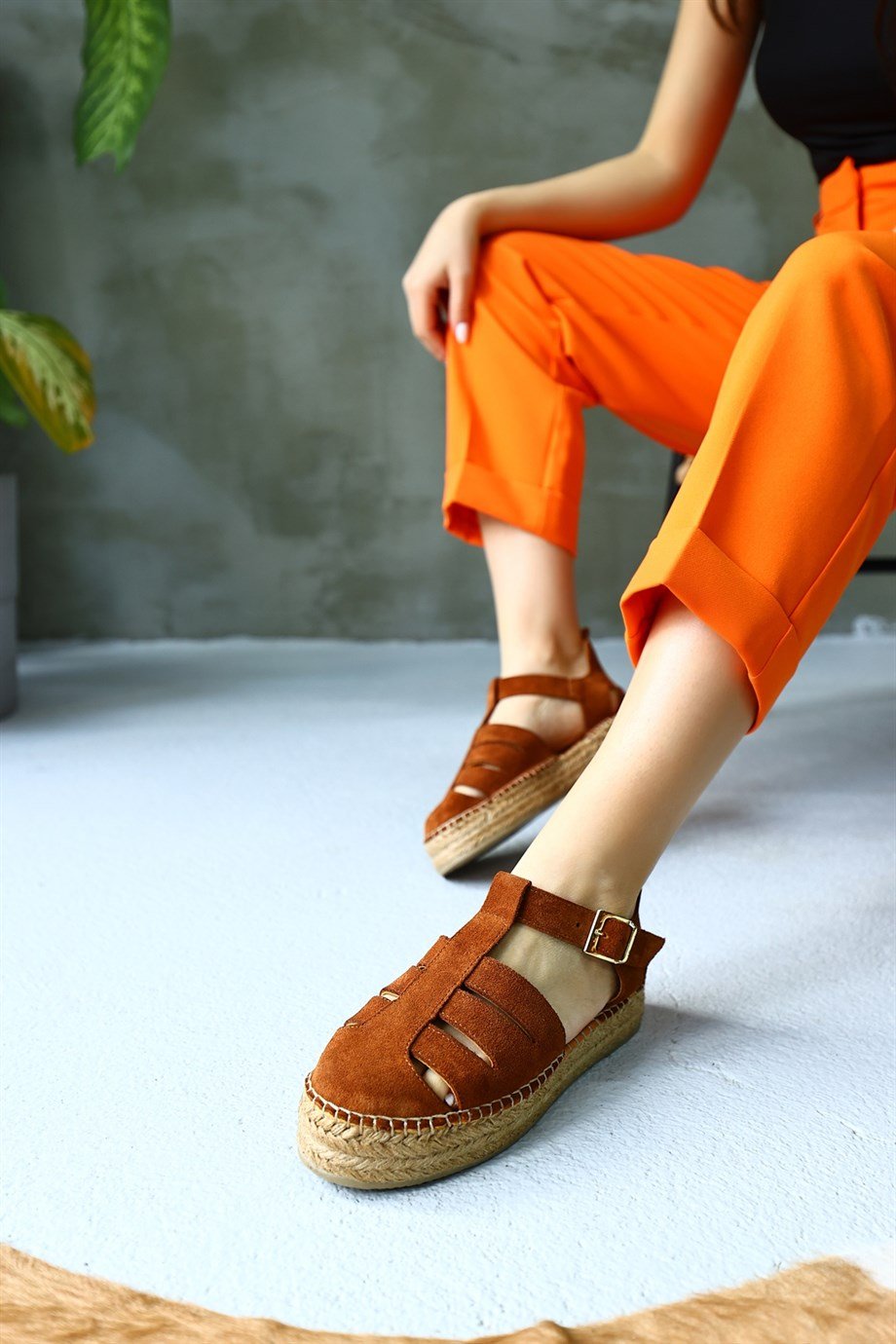 Daisy Taba Süet Hakiki Deri Kadın Espadril Sandalet
