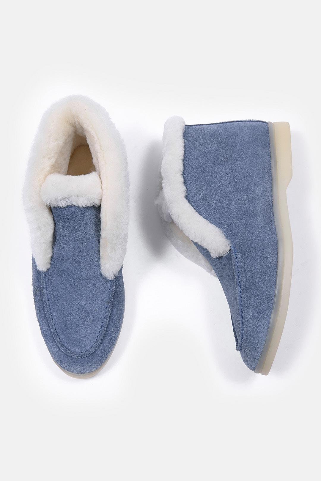 Damimi Синяя Замшевая Женская Обувь с Мехом