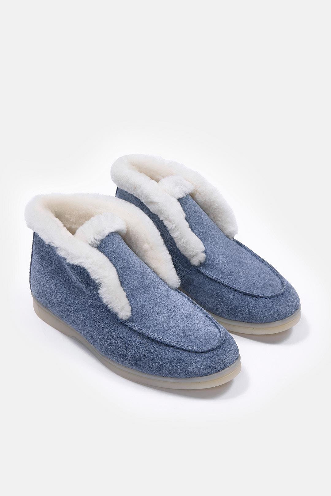 Damimi Синяя Замшевая Женская Обувь с Мехом
