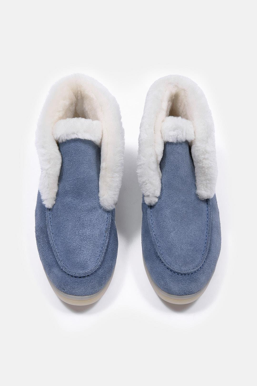 Damimi Синяя Замшевая Женская Обувь с Мехом