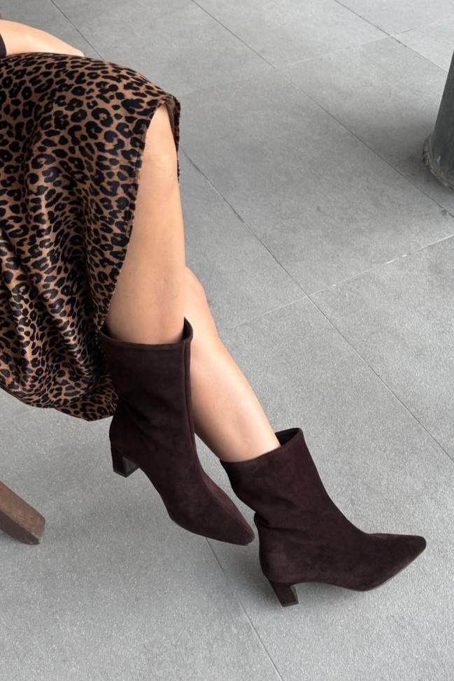 Dante Kahve Süet Hakiki Deri Topuklu Bot