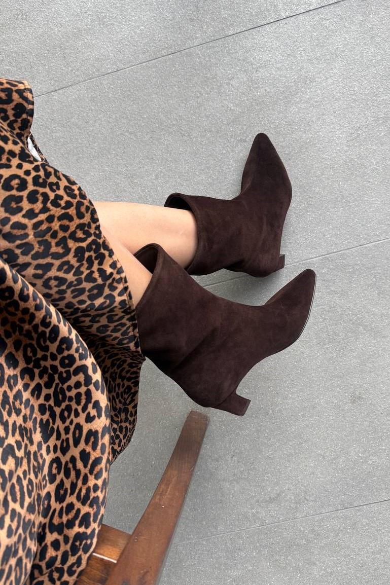 Dante Kahve Süet Hakiki Deri Topuklu Bot