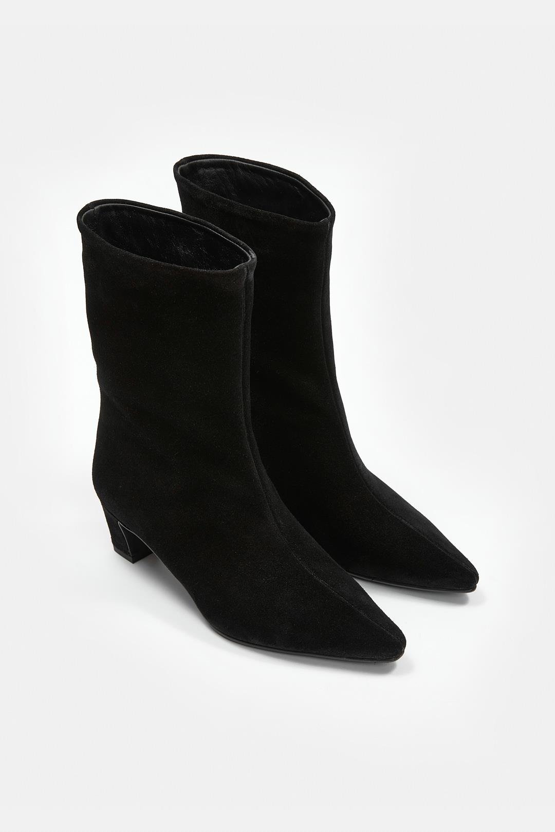 Dante Siyah Süet Hakiki Deri Topuklu Bot