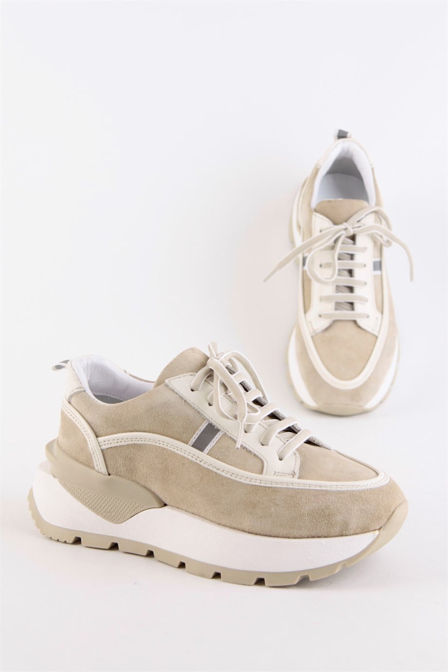 Dapne Bej Hakiki Deri Kalın Tabanlı Kadın Sneaker