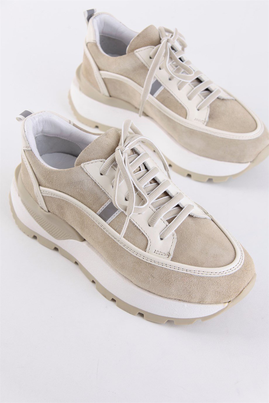 Dapne Bej Hakiki Deri Kalın Tabanlı Kadın Sneaker