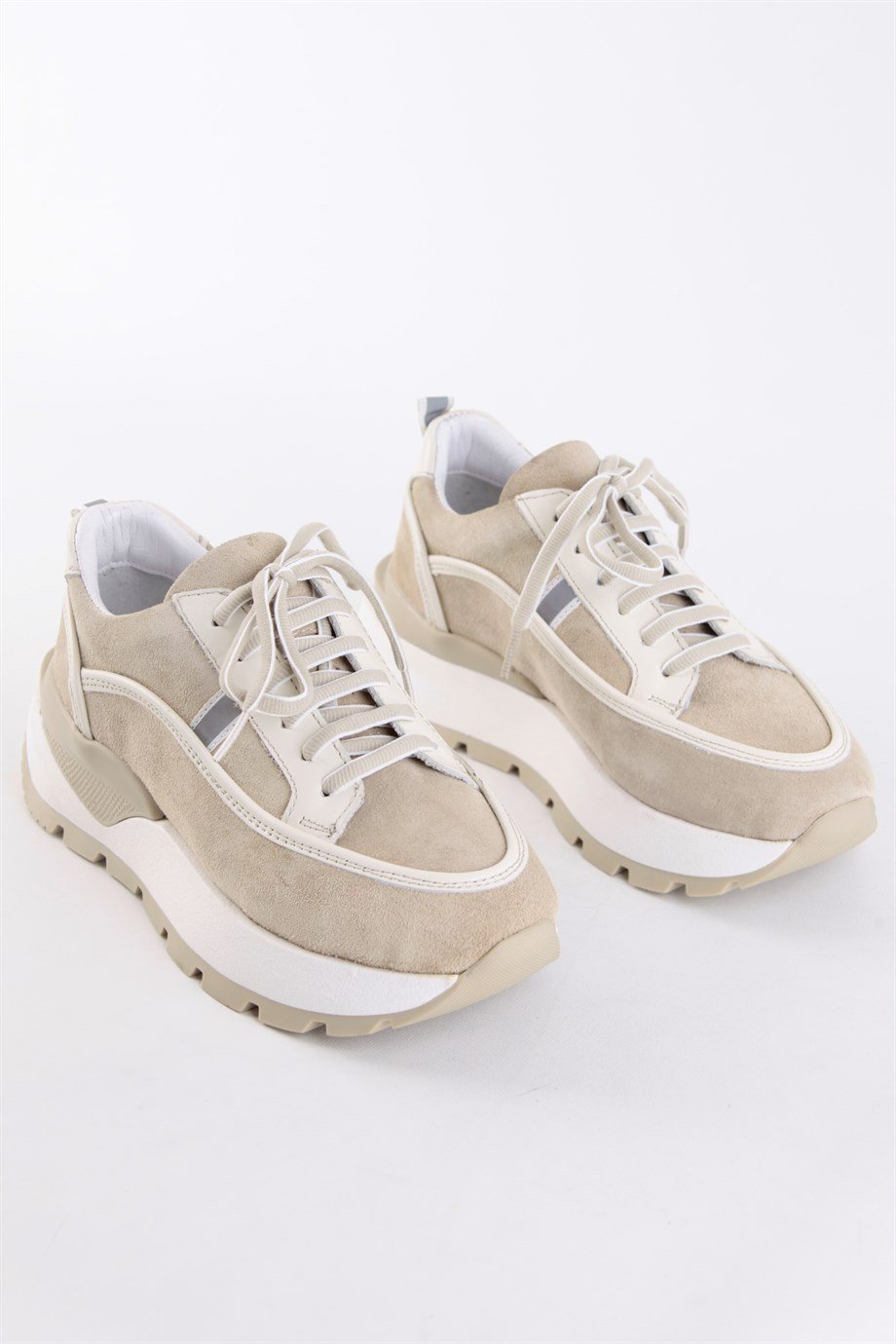 Dapne Bej Hakiki Deri Kalın Tabanlı Kadın Sneaker