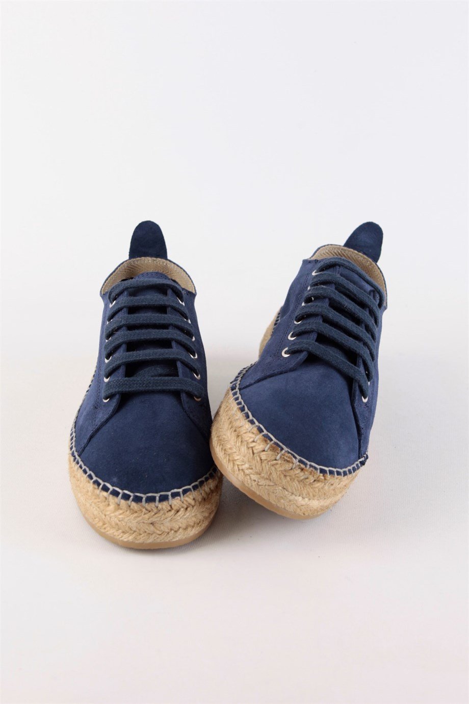 Daria Kot Mavi Hakiki Süet Bağcıklı Kadın Espadril Ayakkabı