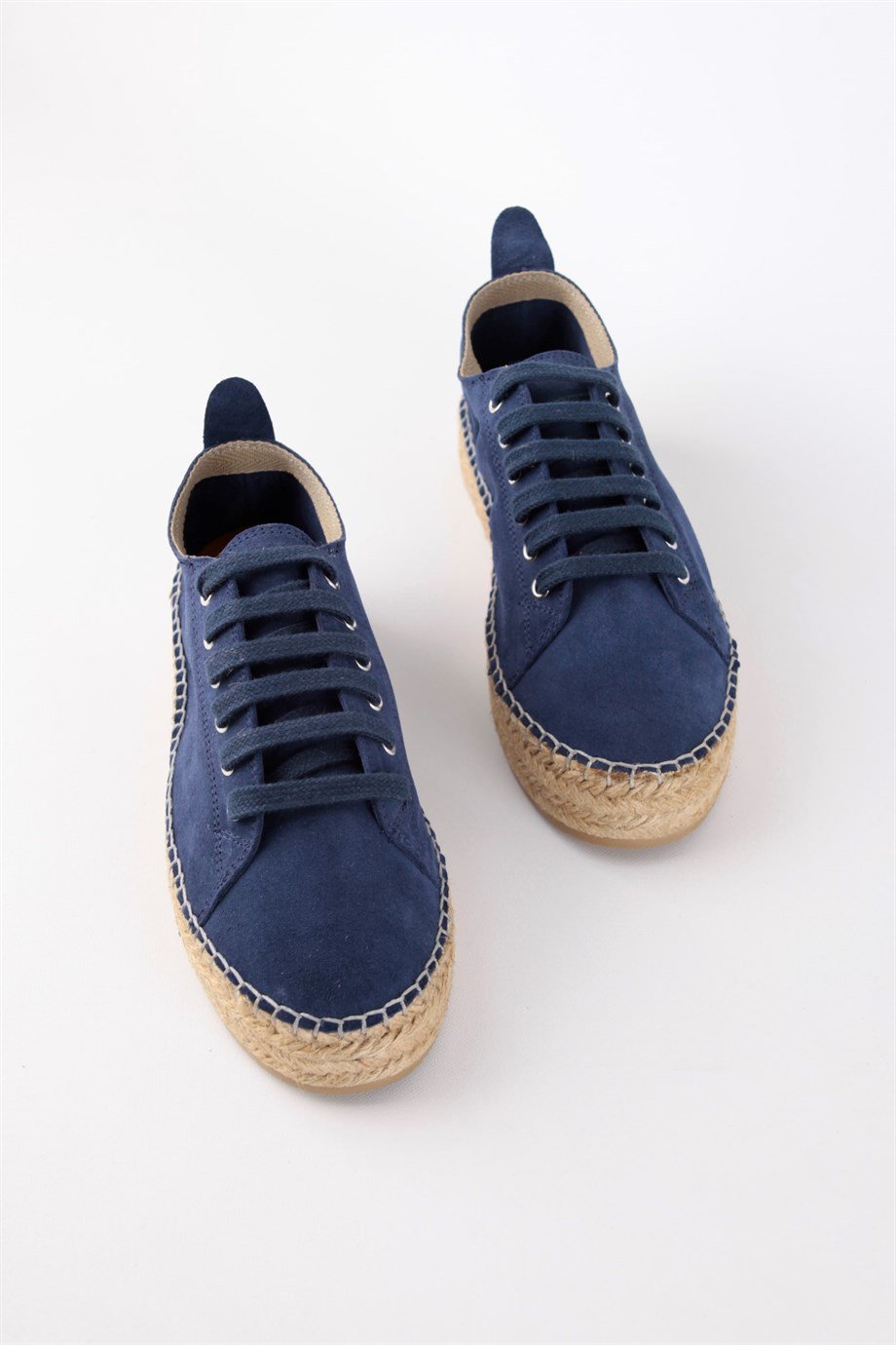 Daria Kot Mavi Hakiki Süet Bağcıklı Kadın Espadril Ayakkabı