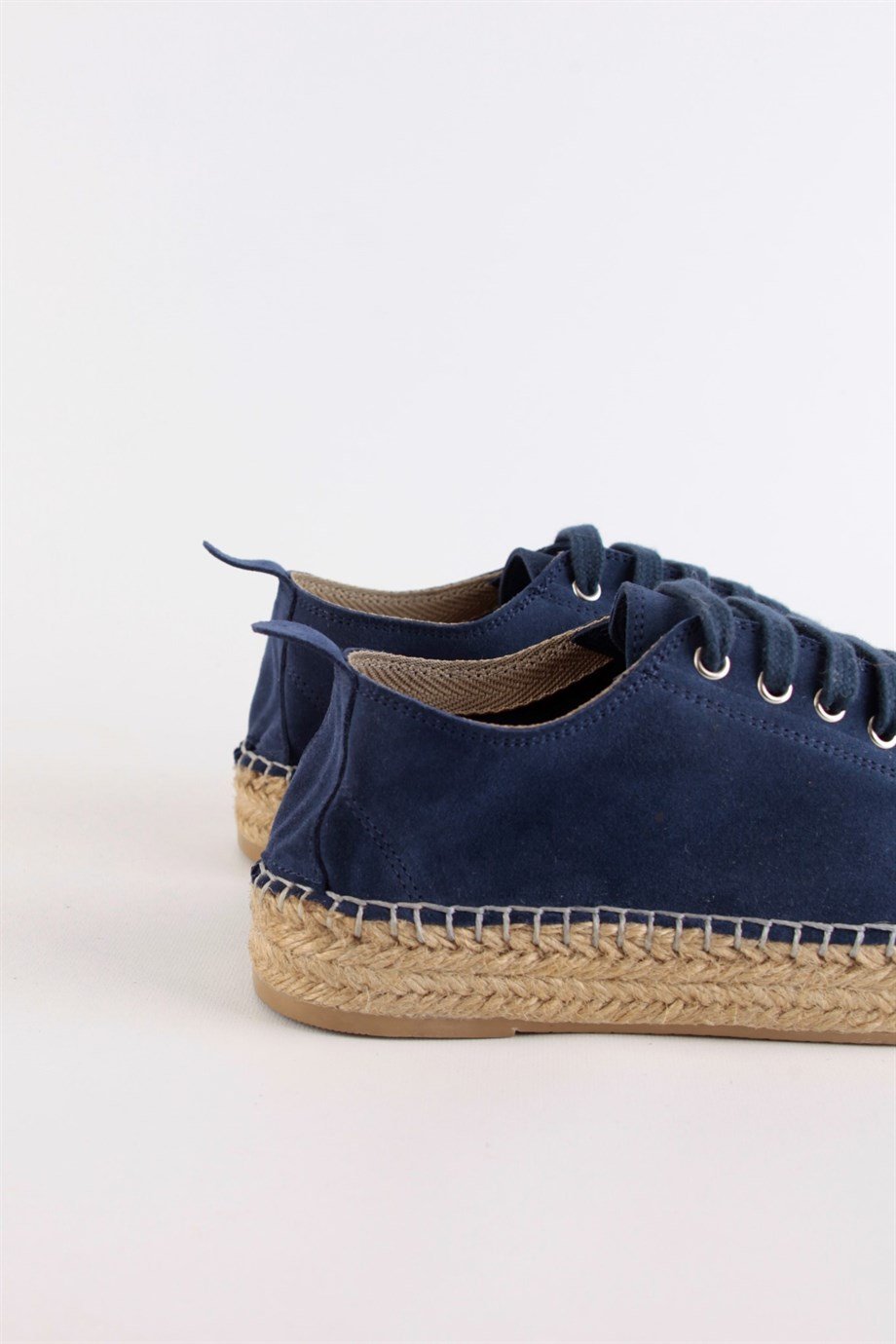 Daria Kot Mavi Hakiki Süet Bağcıklı Kadın Espadril Ayakkabı