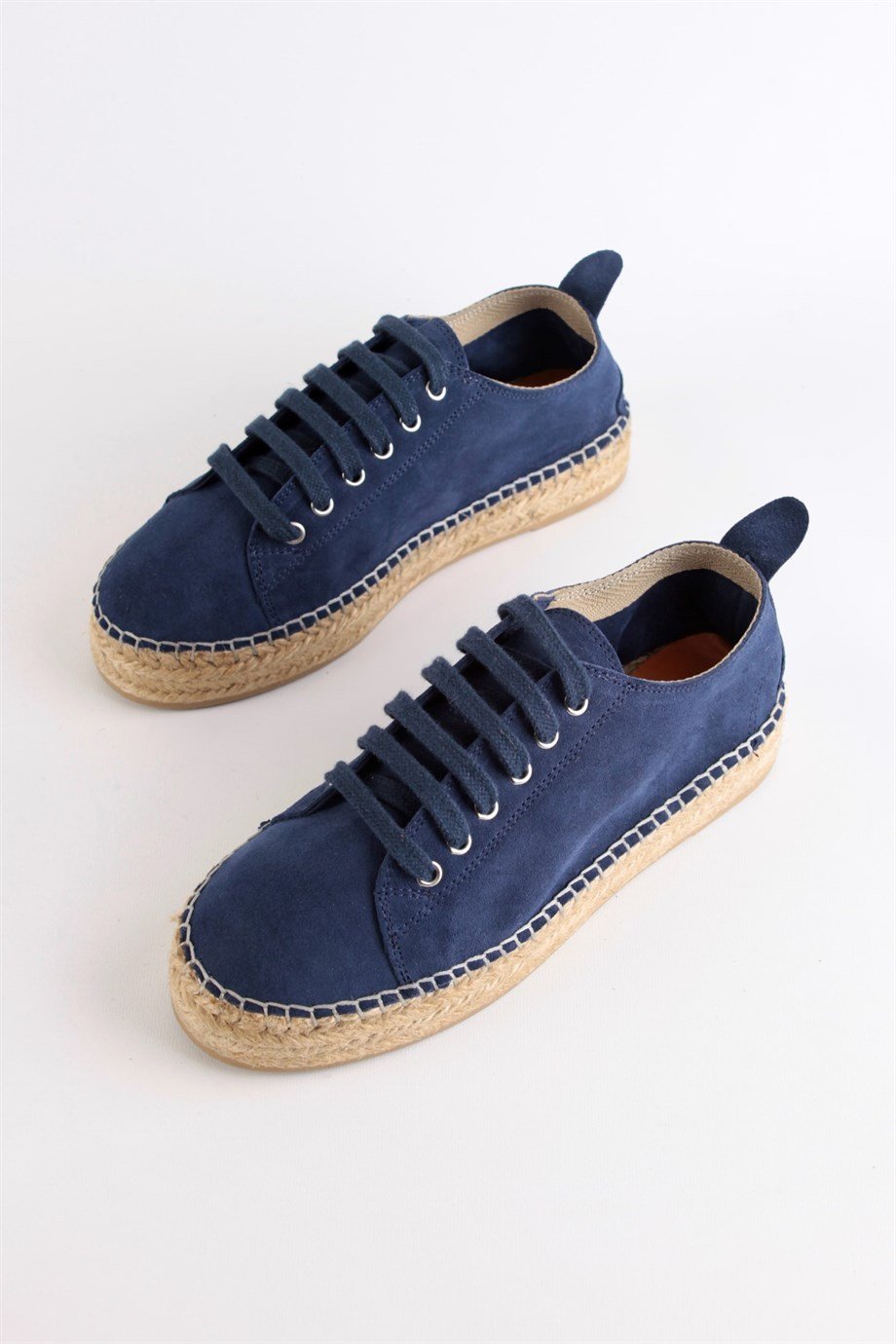 Daria Kot Mavi Hakiki Süet Bağcıklı Kadın Espadril Ayakkabı