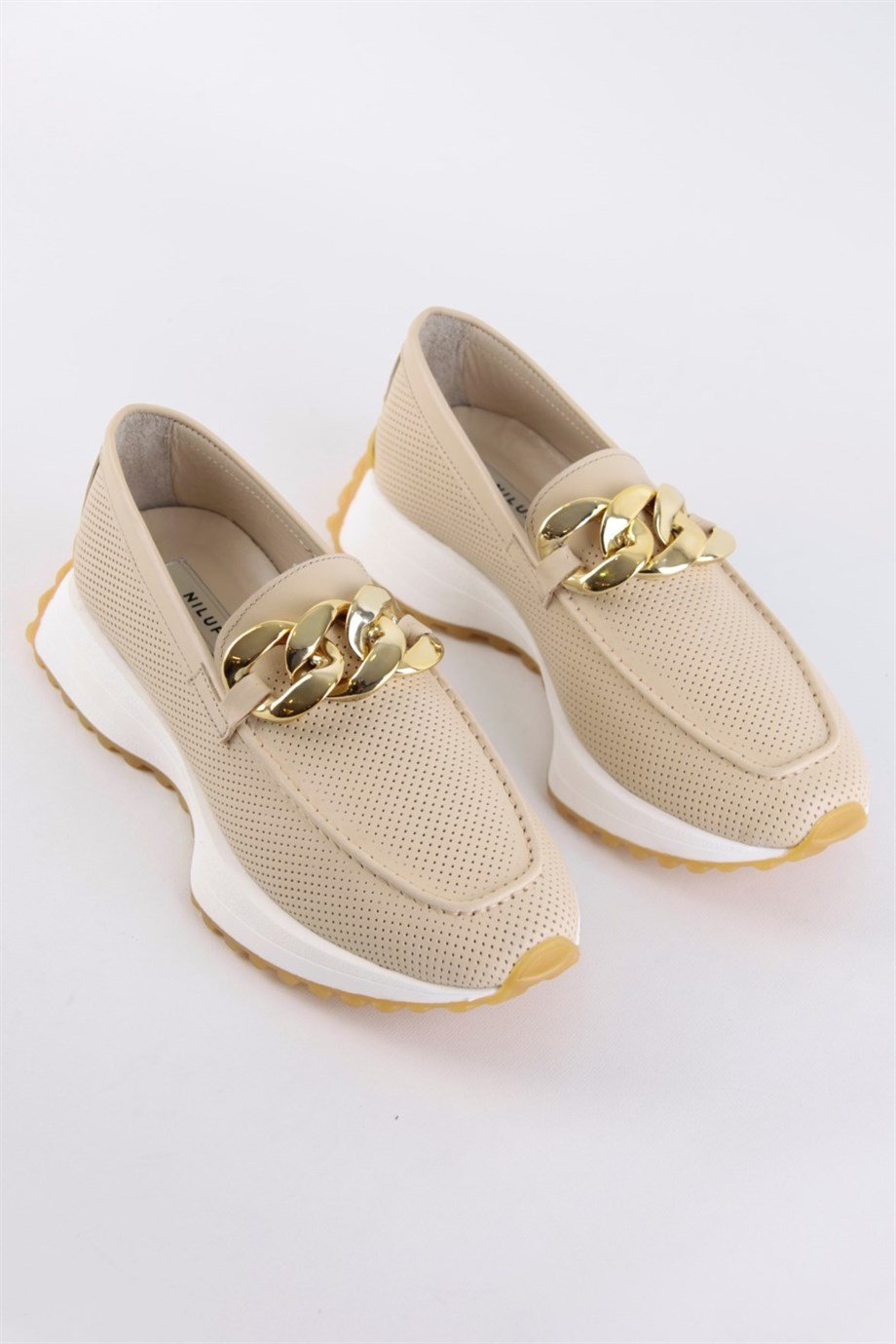 Darius Bej Hakiki Deri Zincir Aksesuarlı Kadın Sneaker