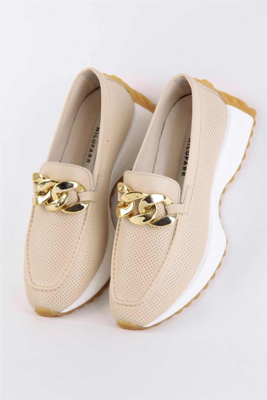 Darius Bej Hakiki Deri Zincir Aksesuarlı Kadın Sneaker