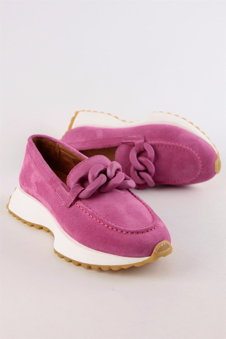 Darius Pembe Hakiki Süet Zincir Aksesuarlı Kadın Sneaker