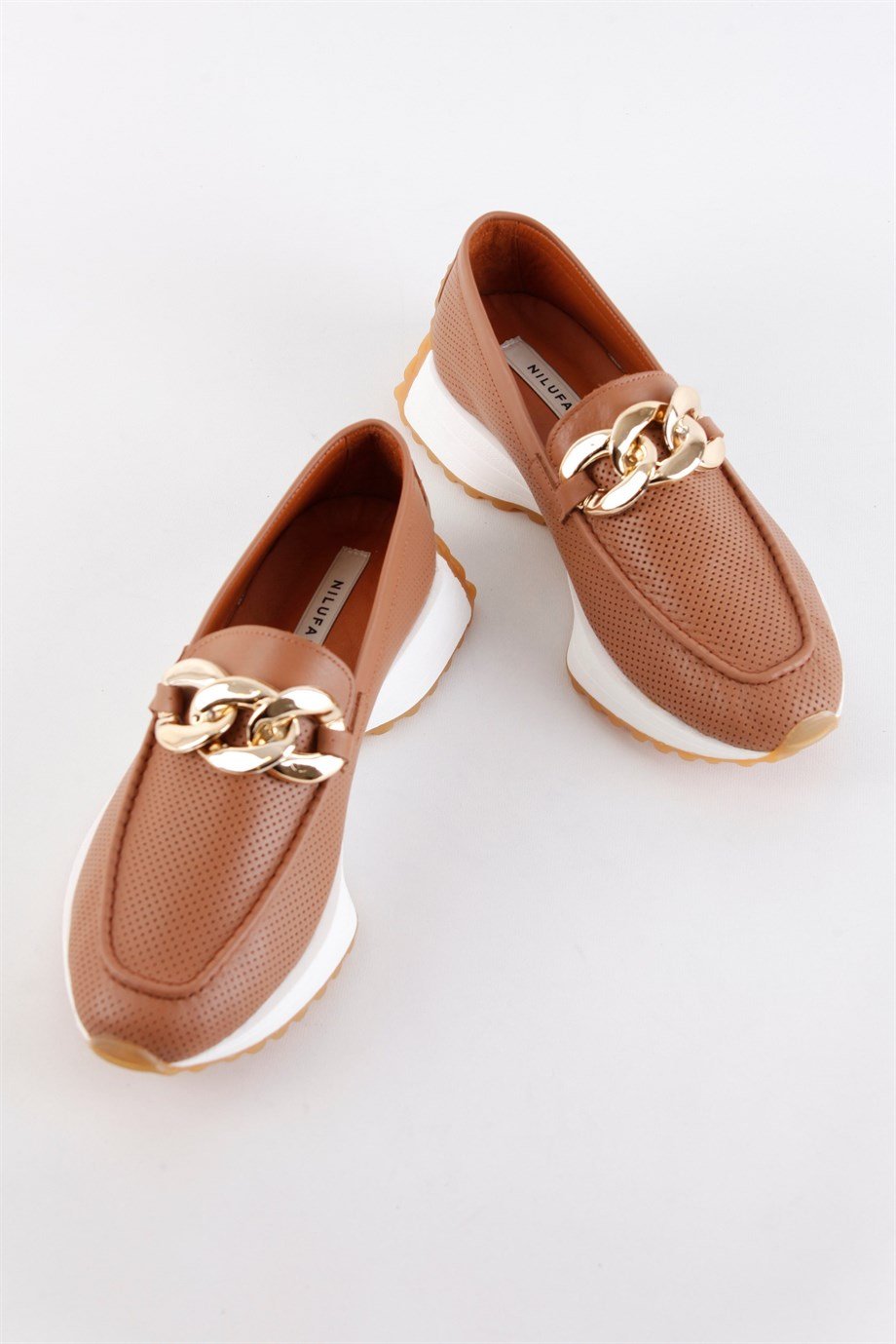 Darius Taba Hakiki Deri Zincir Aksesuarlı Kadın Sneaker