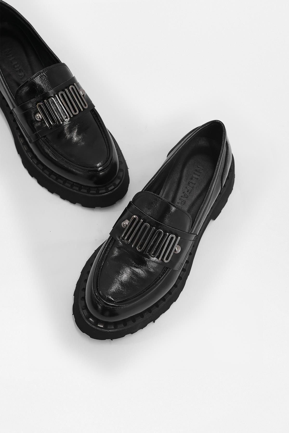 Dashiel Siyah Rugan Hakiki Deri Kadın Loafer