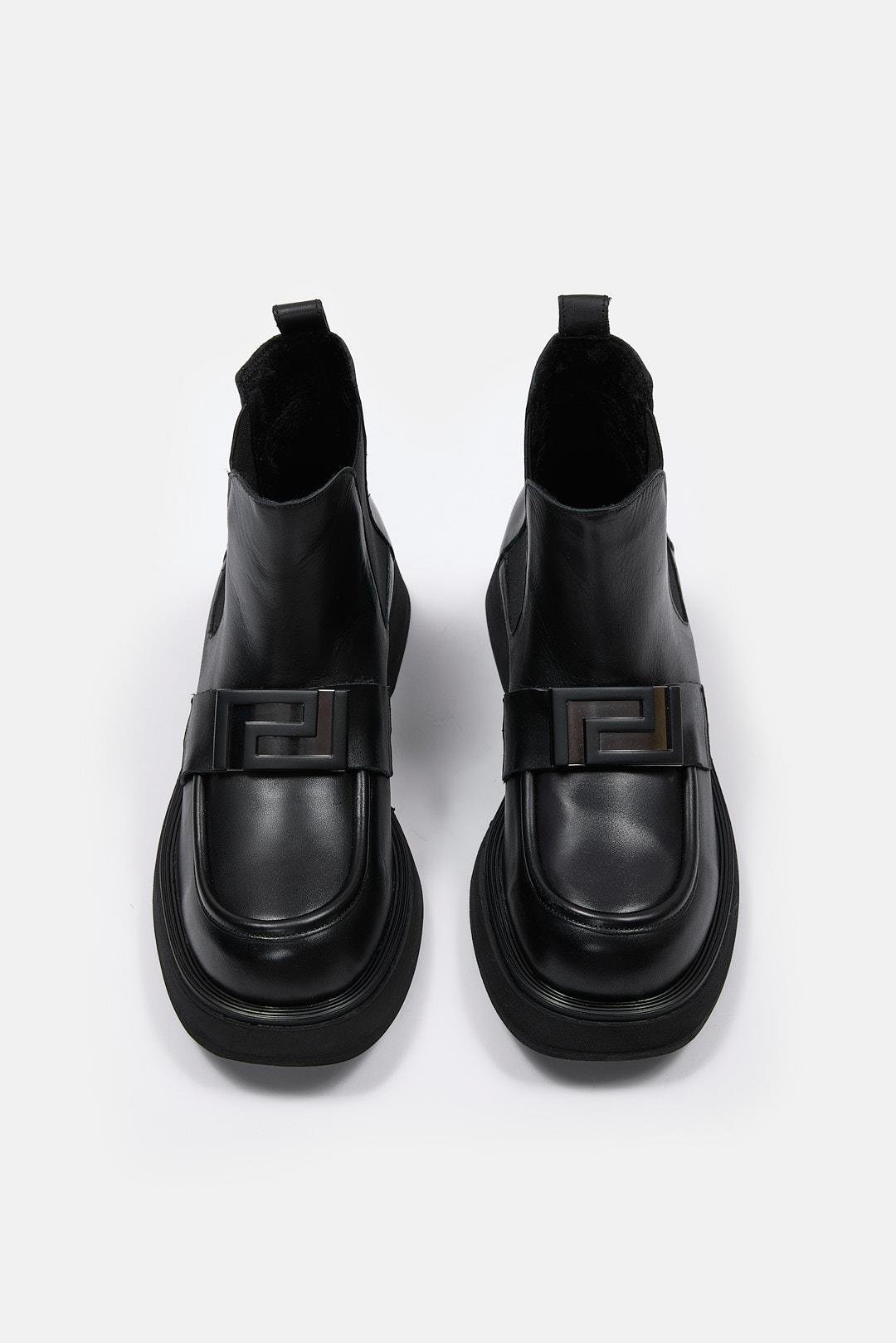 Derry Siyah Hakiki Deri Kadın Bot