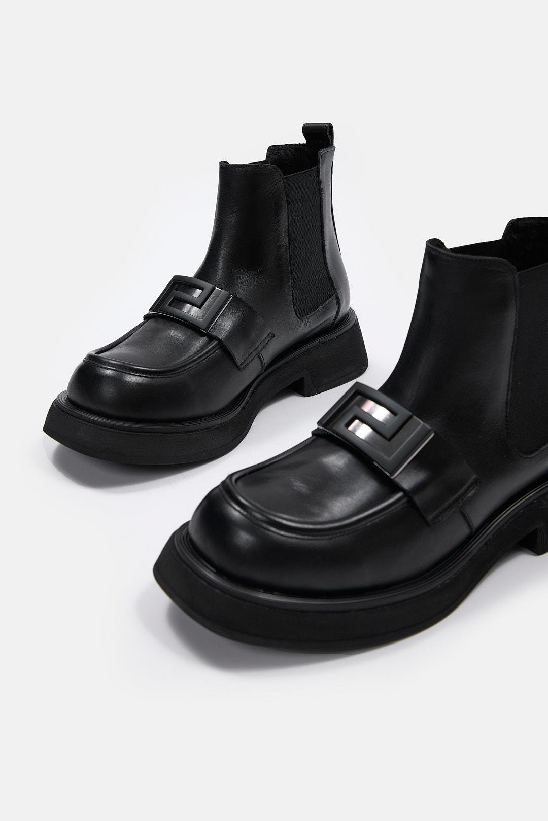 Derry Siyah Hakiki Deri Kadın Bot