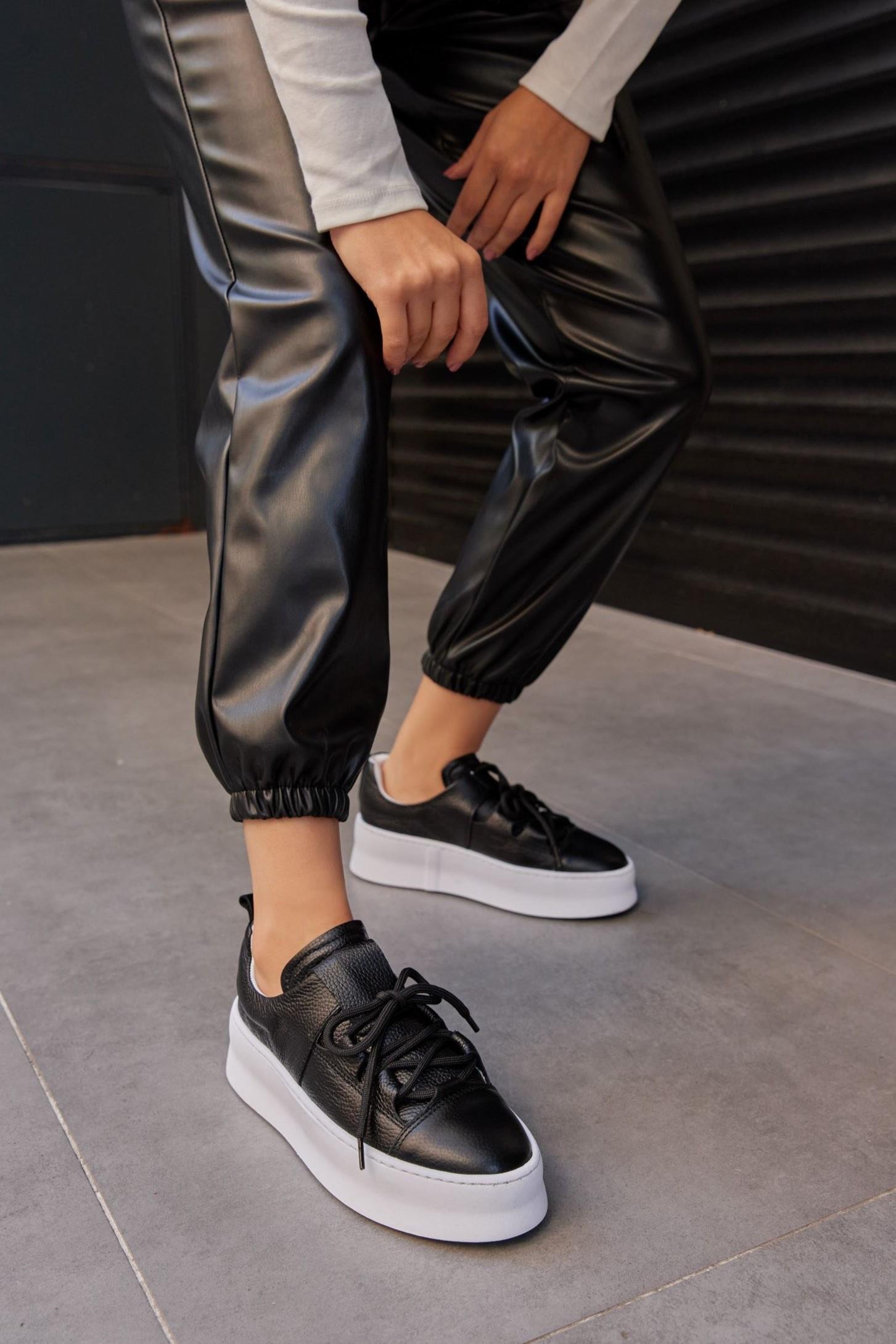 Diya Siyah Hakiki Deri Kadın Sneaker