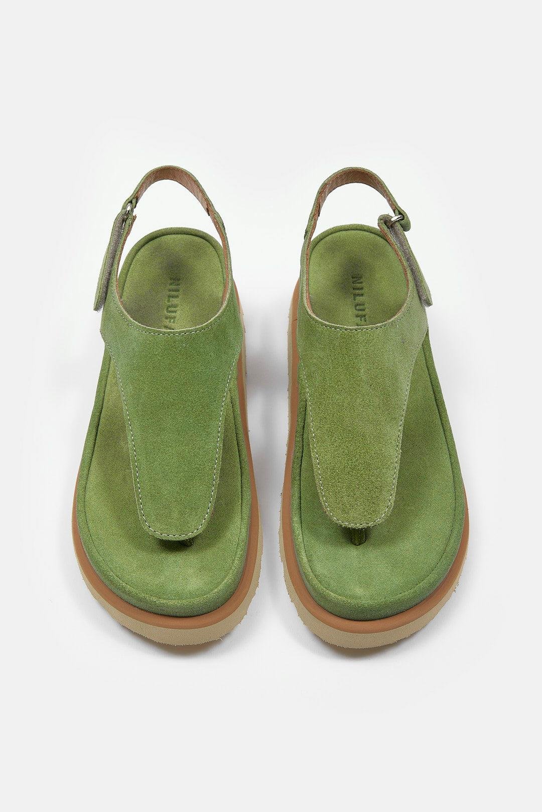 Dominic Yeşil Süet Hakiki Deri Kadın Tabanlı Sandalet