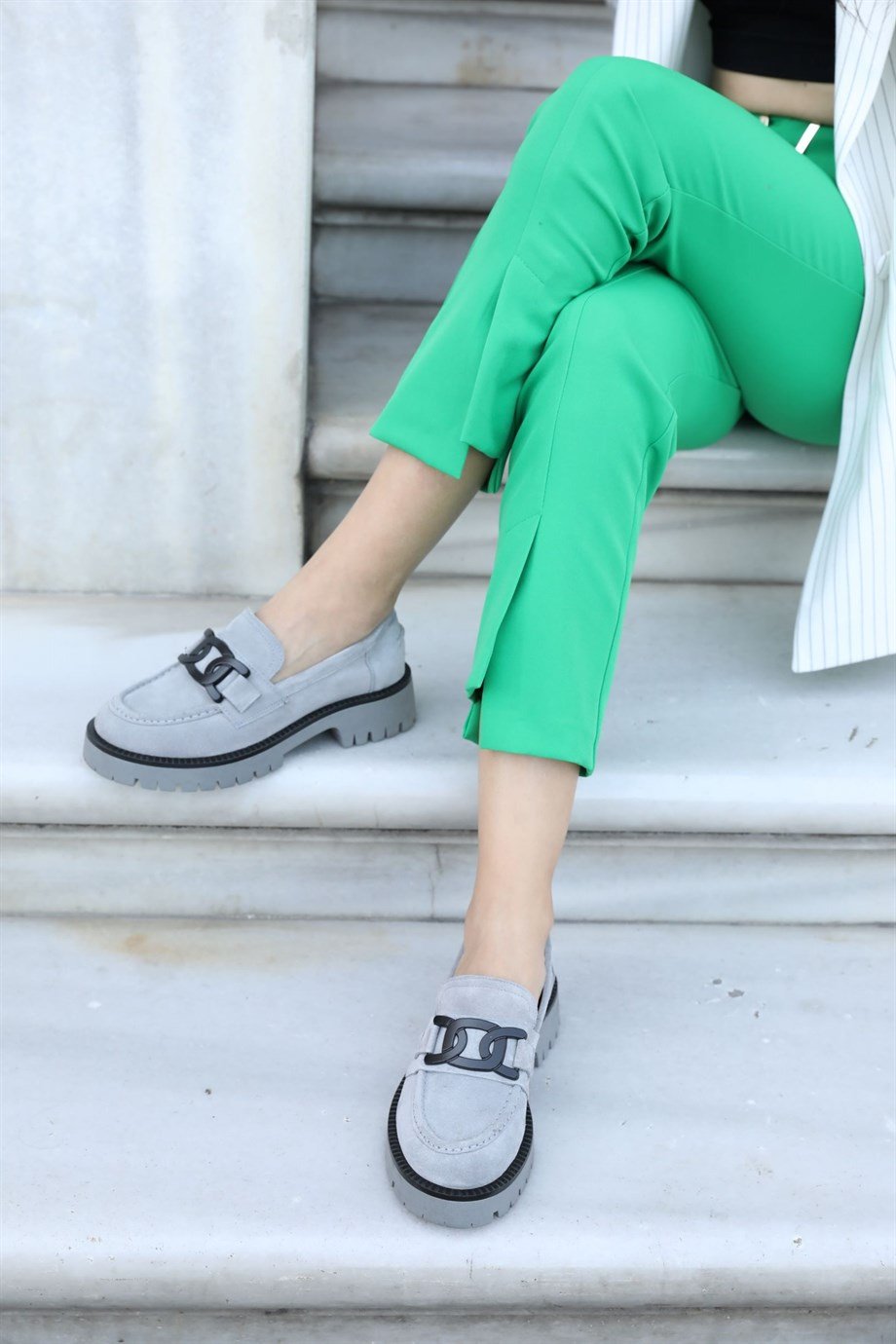 Dorina Gray Suede Women's Loafers