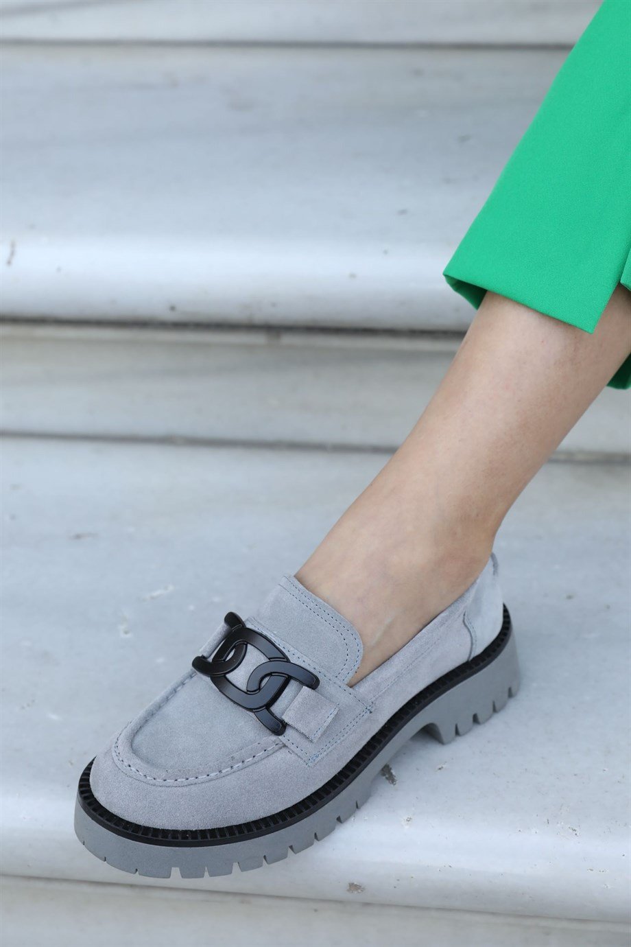Dorina Gray Suede Women's Loafers