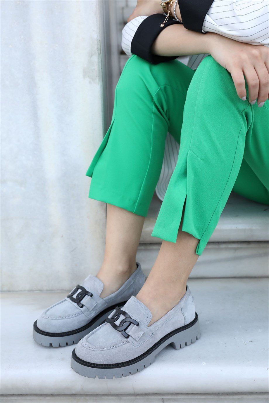 Dorina Gray Suede Women's Loafers