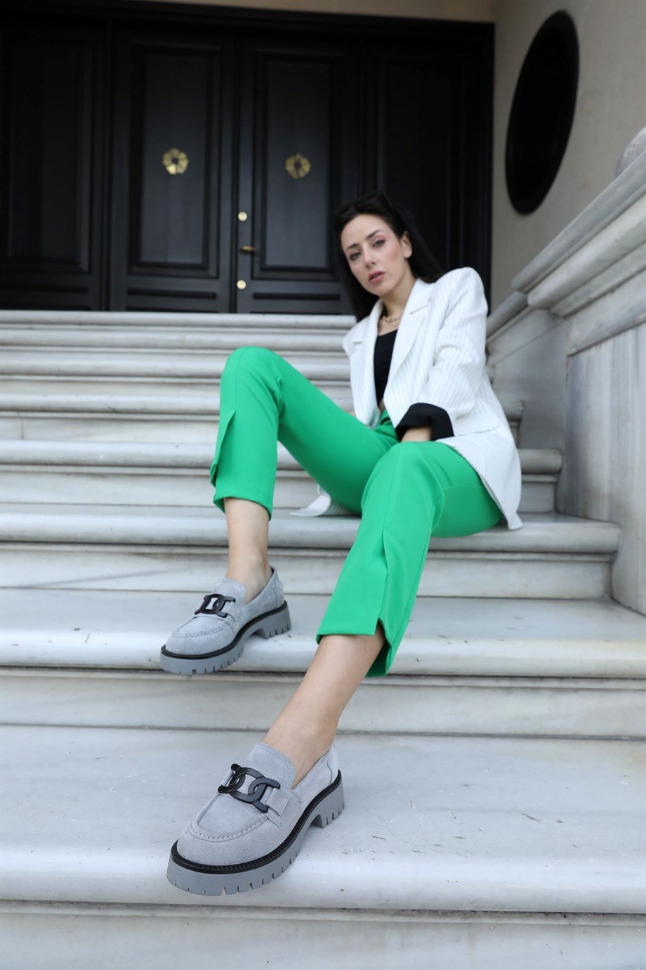 Dorina Gray Suede Women's Loafers