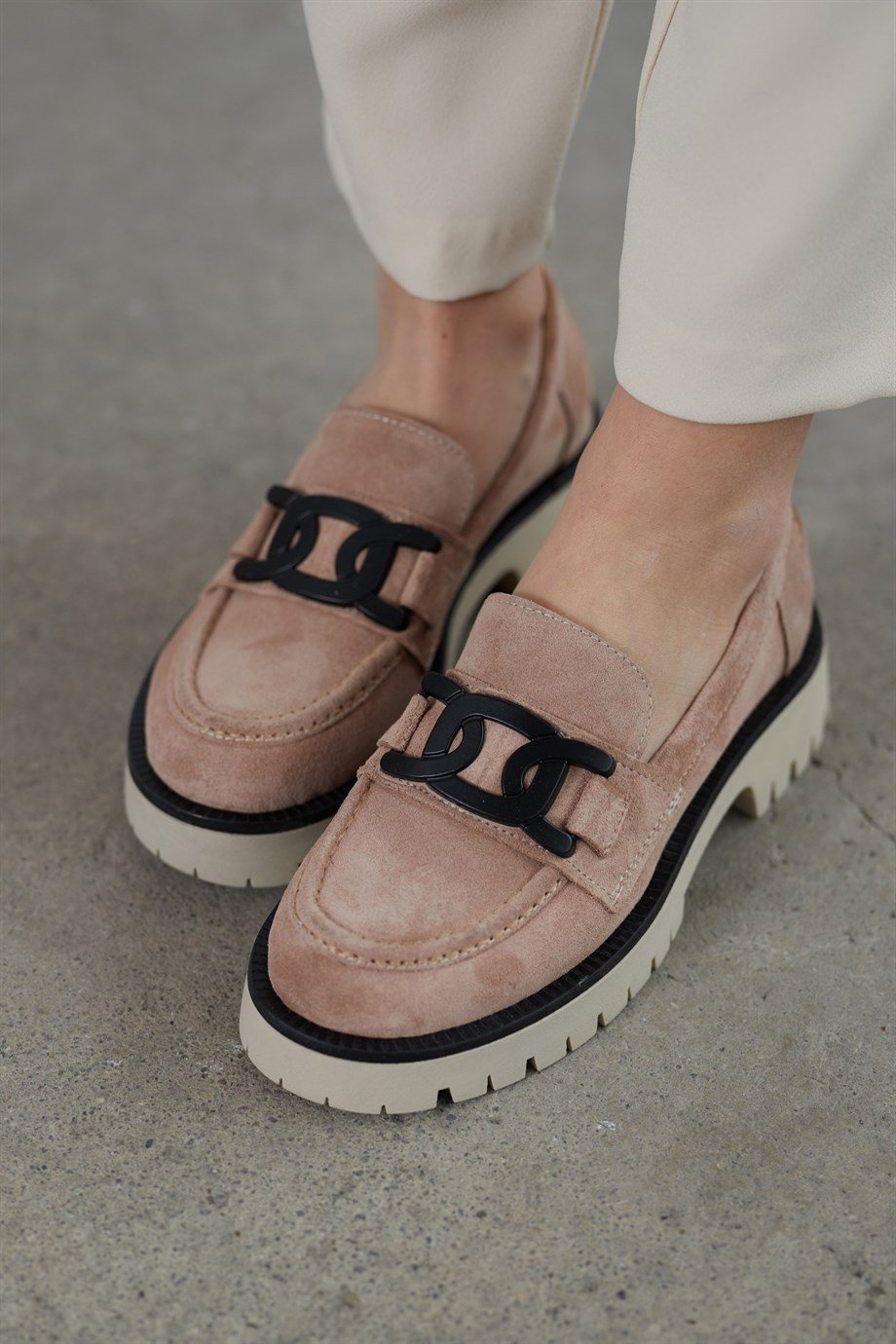 Дорини Женские Пудровые Замшевые Лоферы