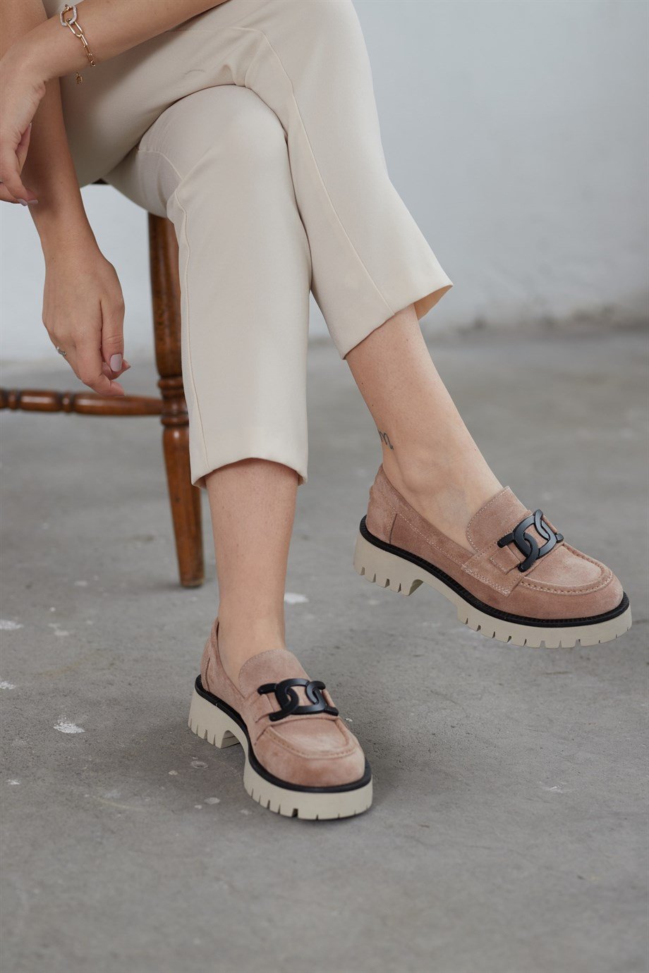 Дорини Женские Пудровые Замшевые Лоферы