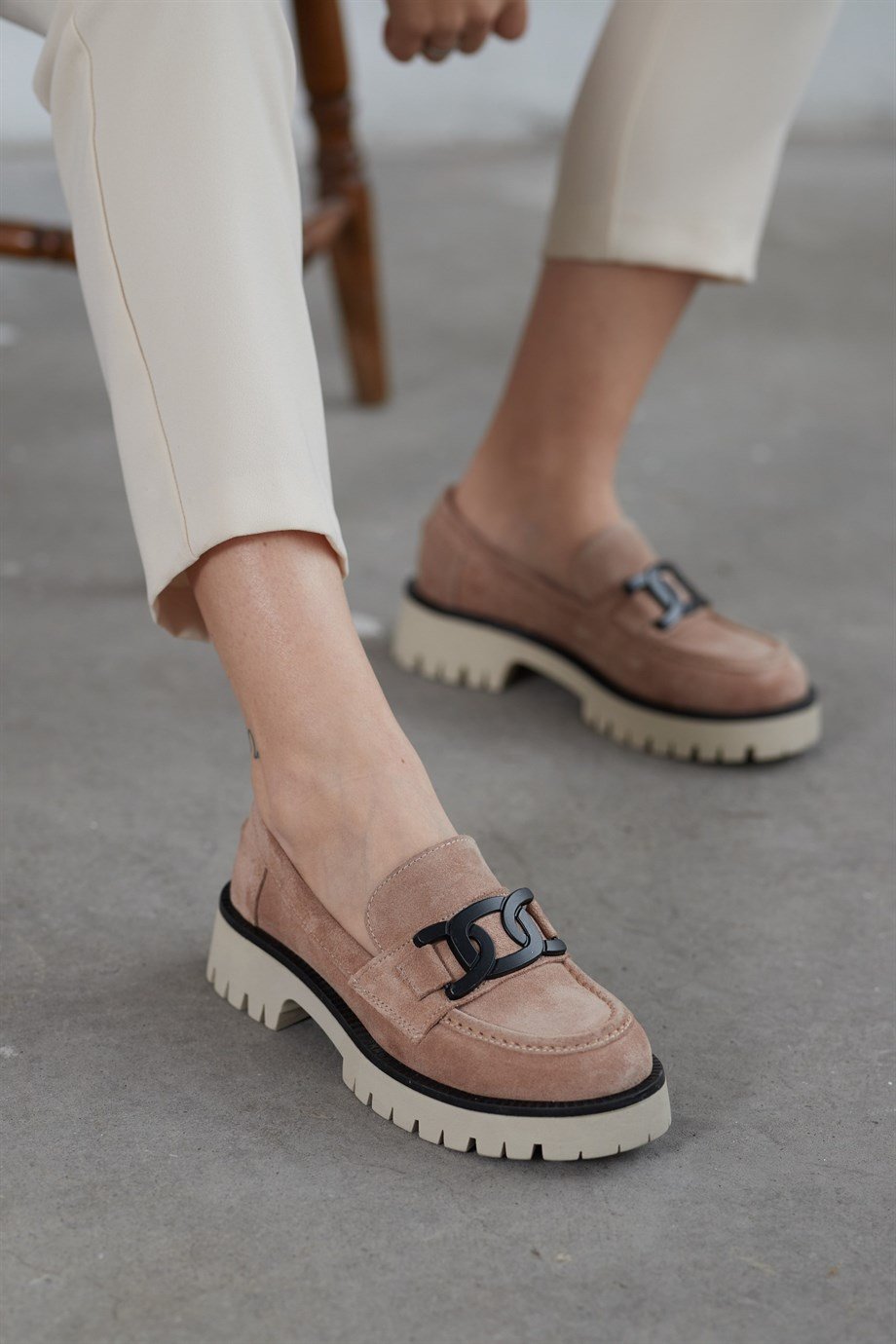 Дорини Женские Пудровые Замшевые Лоферы