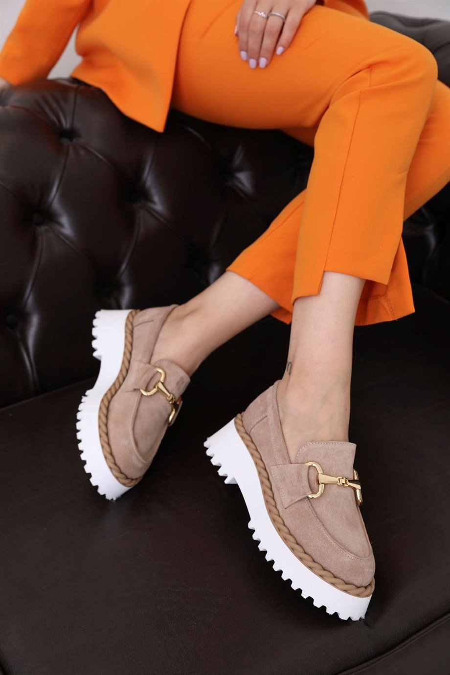 Elizya Pudra Hakiki Süet Kadın Loafer