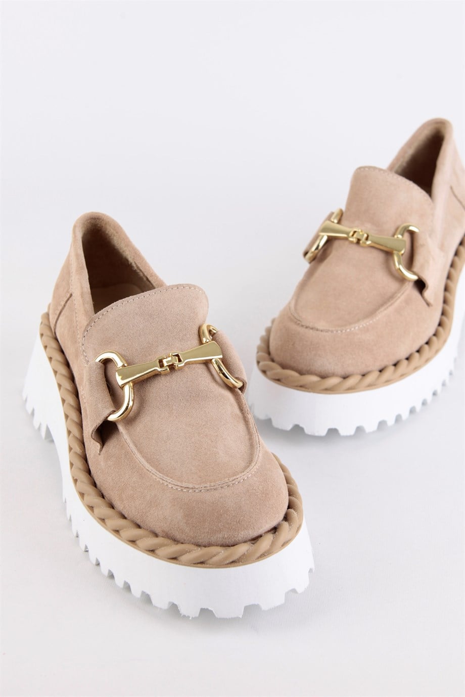 Elizya Pudra Hakiki Süet Kadın Loafer
