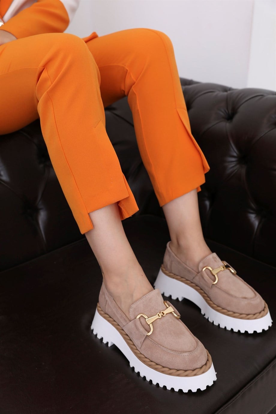 Elizya Pudra Hakiki Süet Kadın Loafer