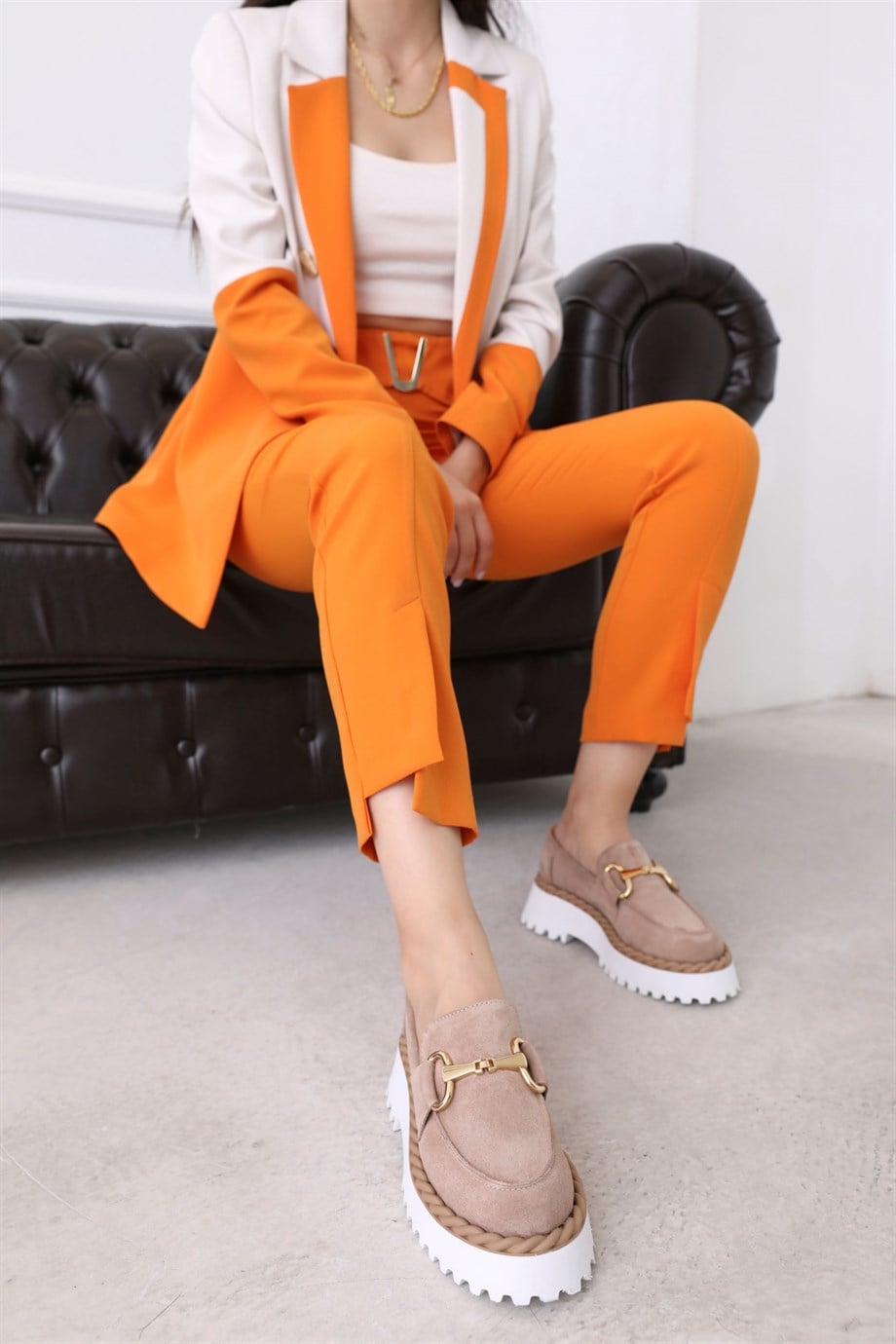 Elizya Pudra Hakiki Süet Kadın Loafer
